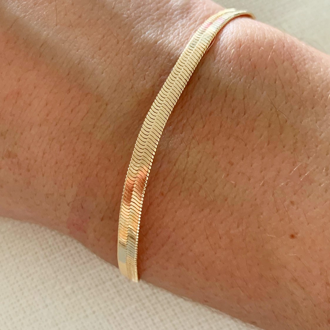 Gold Filled 4mm Engraved Herringbone Bracelet