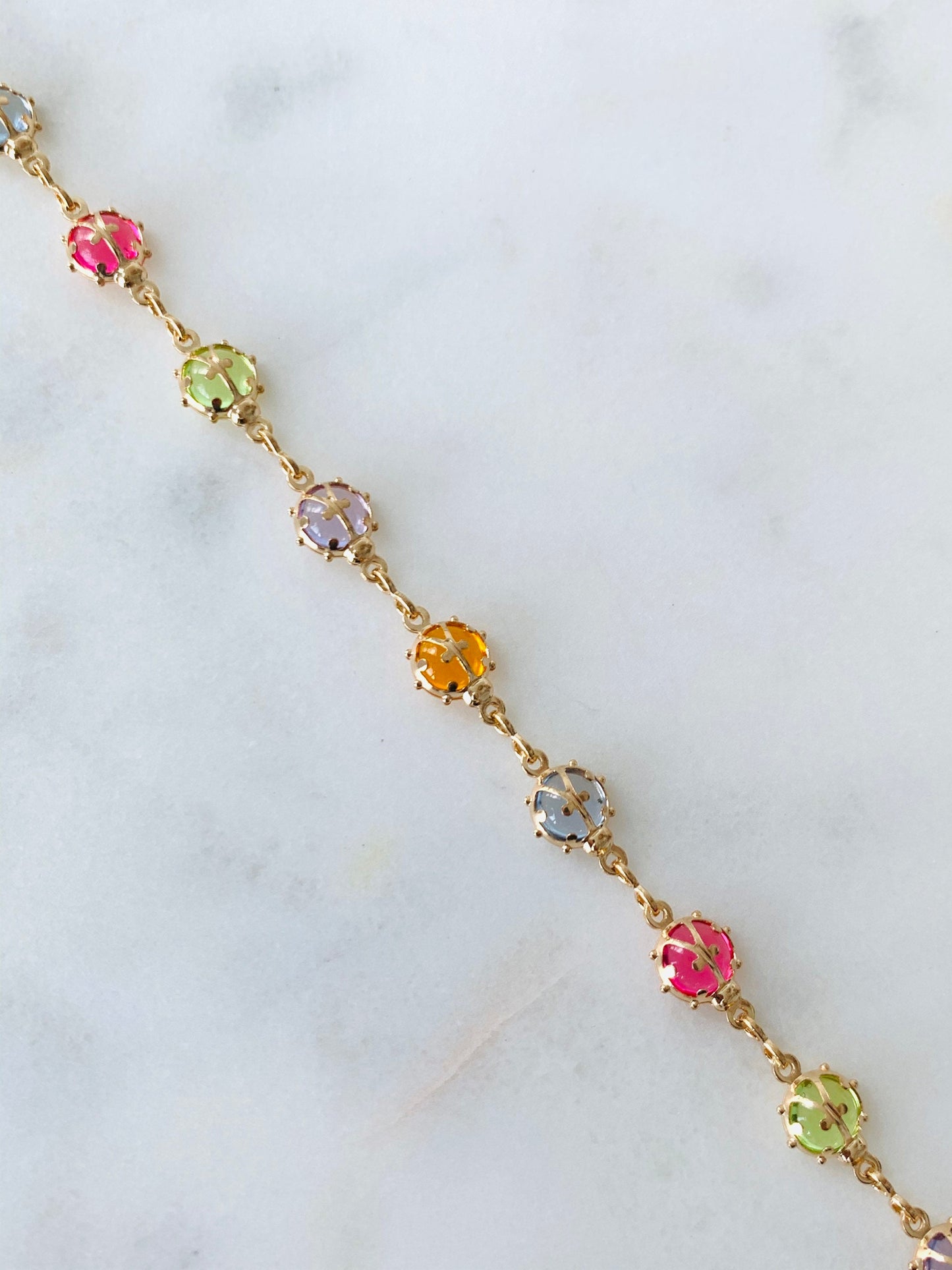 Gold Filled Gemstone Lady Bug Bracelet