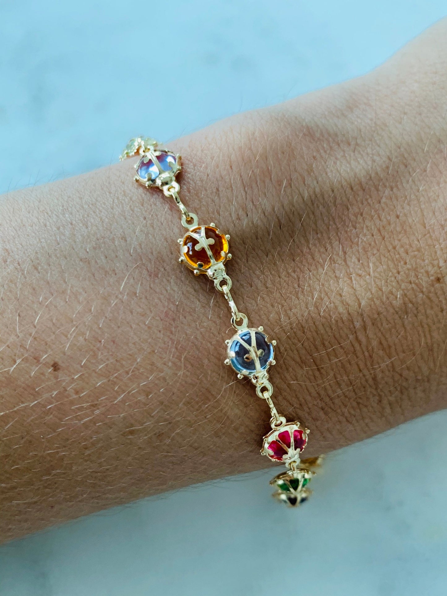 Gold Filled Gemstone Lady Bug Bracelet