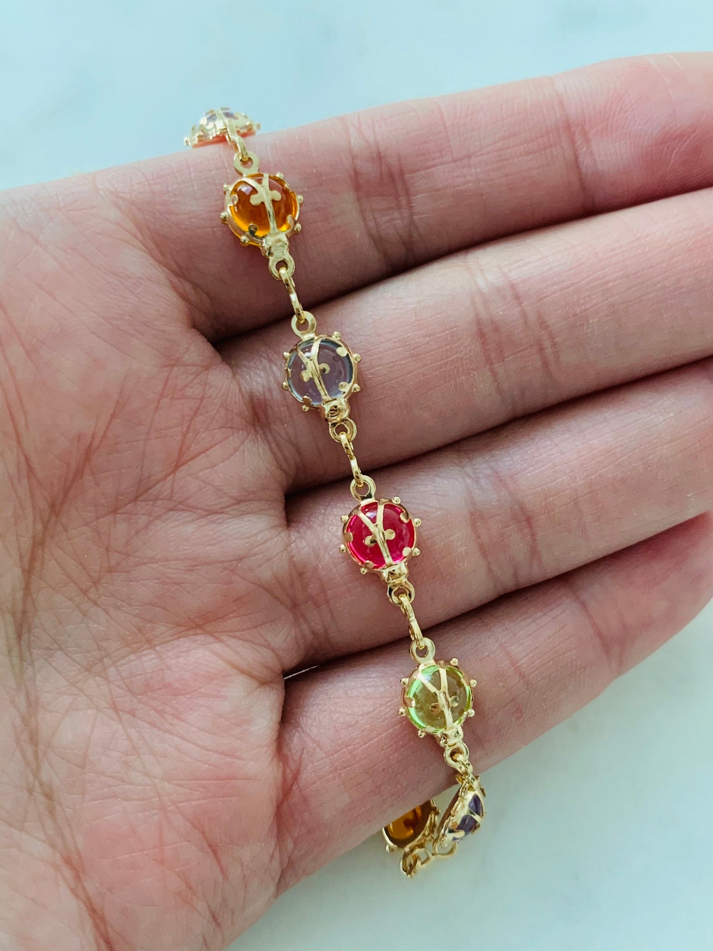 Gold Filled Gemstone Lady Bug Bracelet