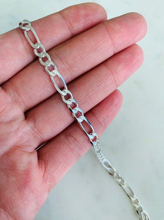 Sterling Silver 5mm Figaro Anklet