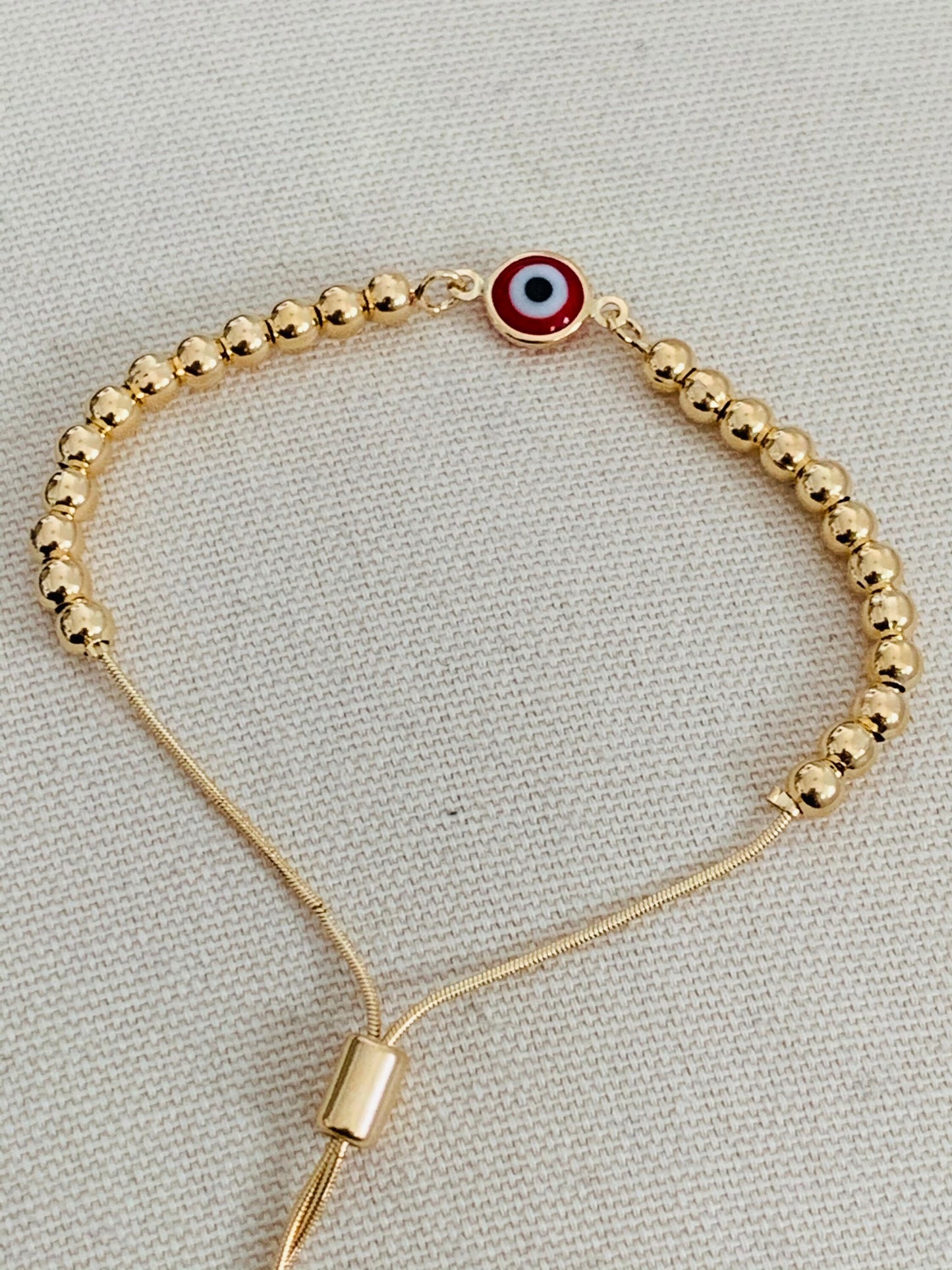 Gold Filled 4mm Evil Eye Adjustable Bracelet