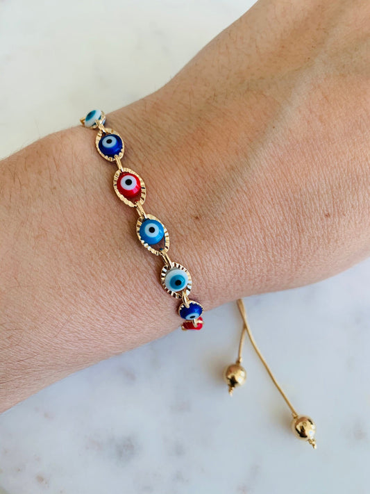 Gold Filled Evil Eye Adjustable Bracelet