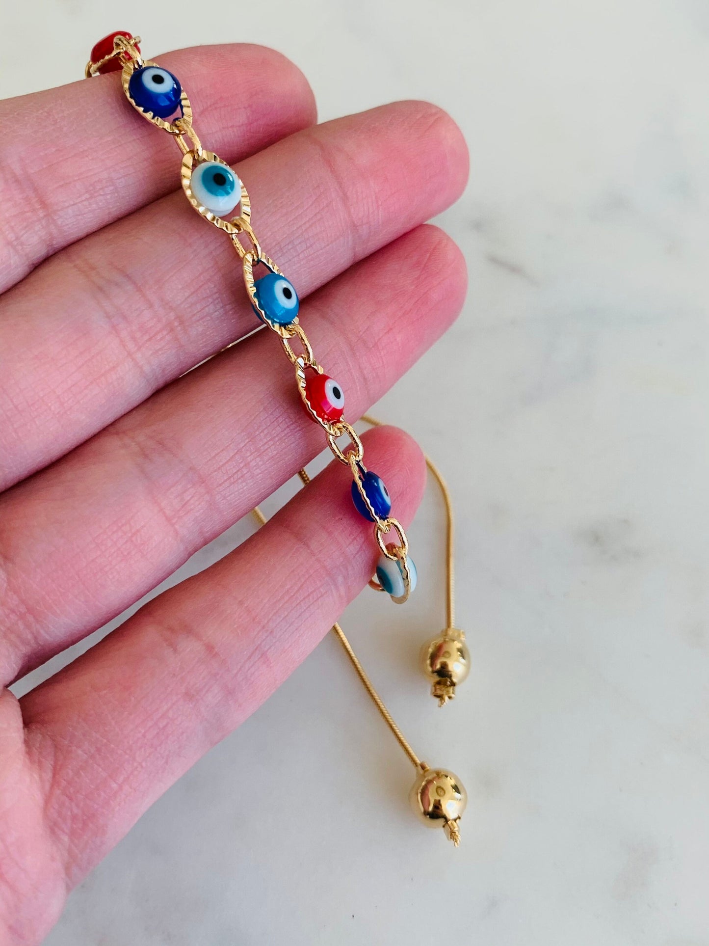 Gold Filled Evil Eye Adjustable Bracelet