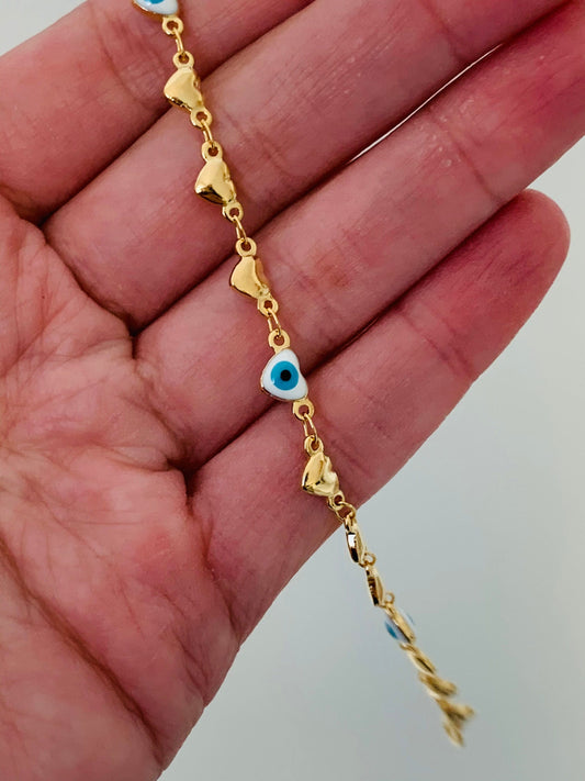 Gold Filled Heart Evil Eye Anklet