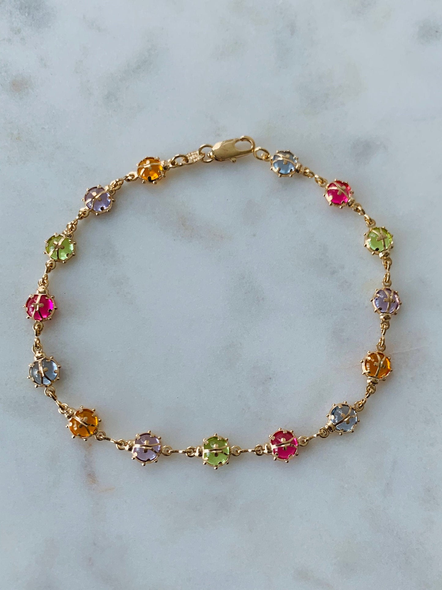 Gold Filled Gemstone Lady Bug Bracelet