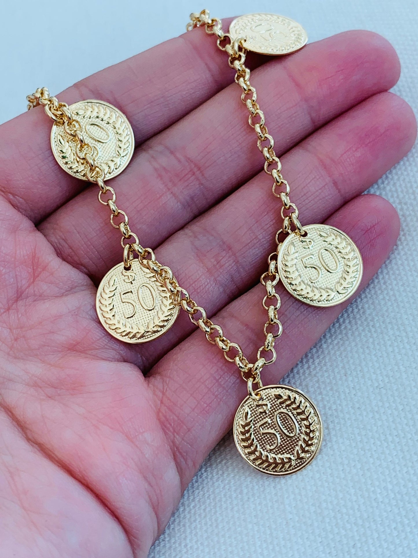 Gold Filled Dangling Coin Bracelet