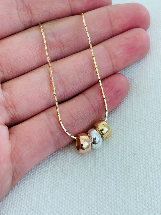 Gold Filled Tricolor Charm Necklace