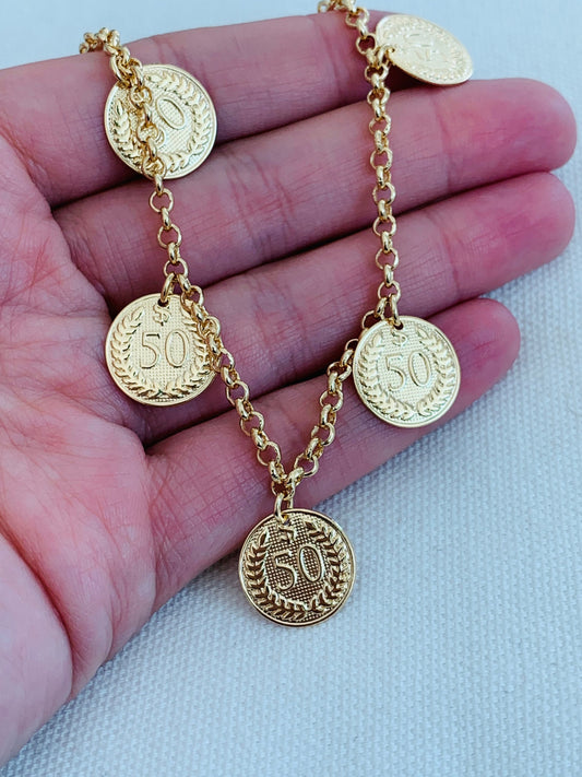 Gold Filled Dangling Coin Bracelet