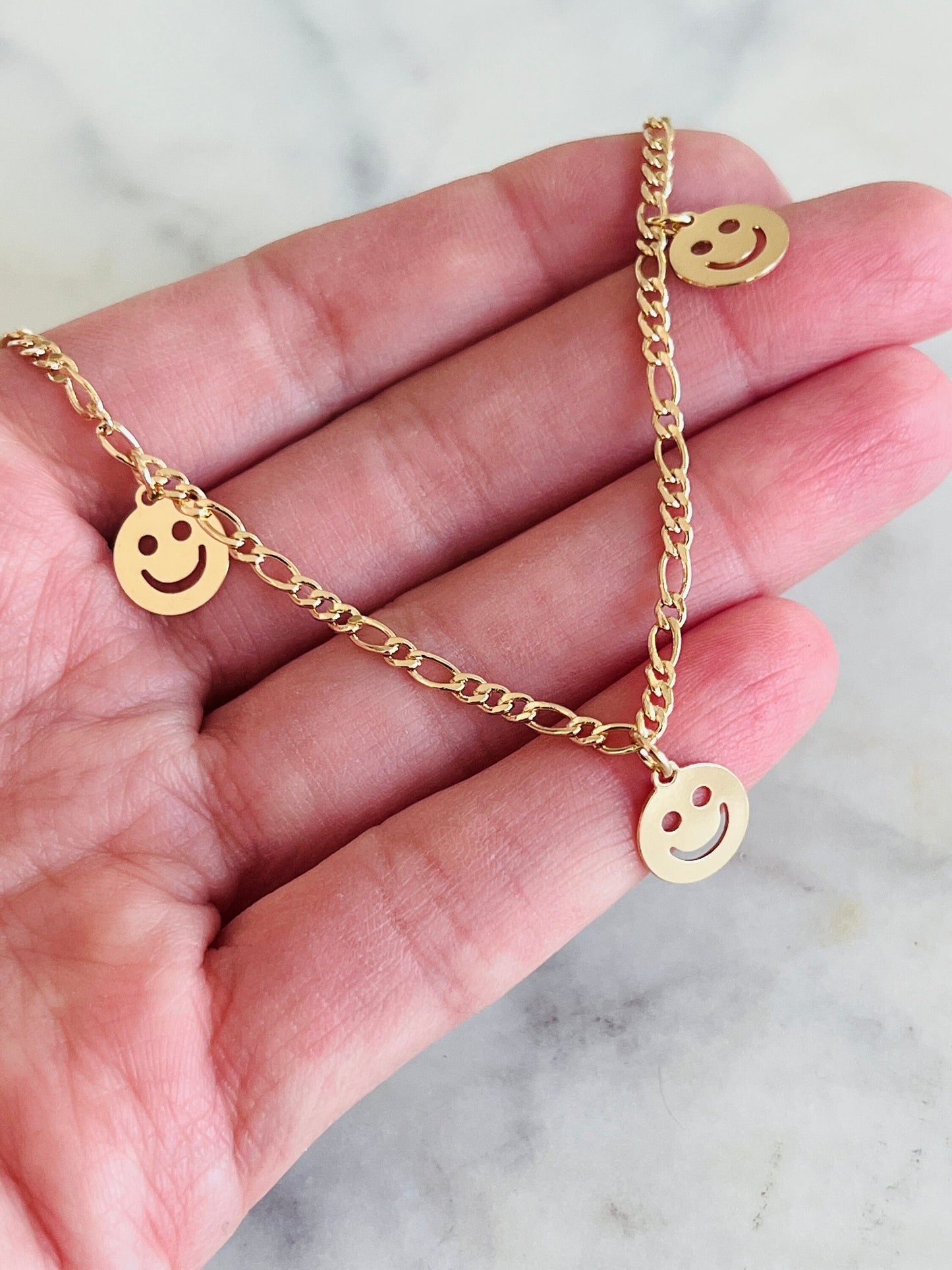 Gold Filled Smiley Figaro Bracelet