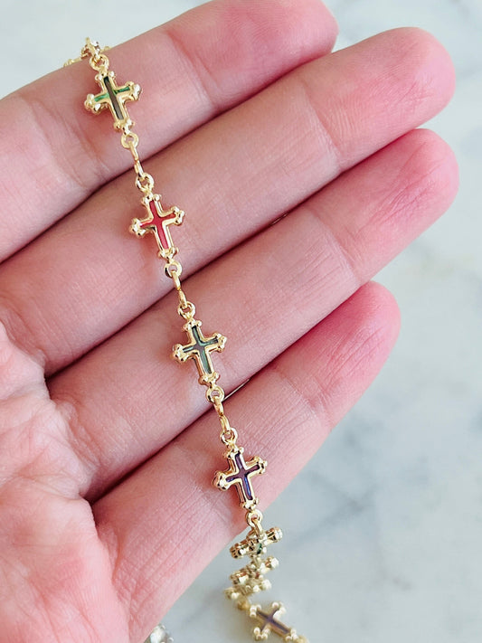 Gold Filled Gemstone Cross Anklet