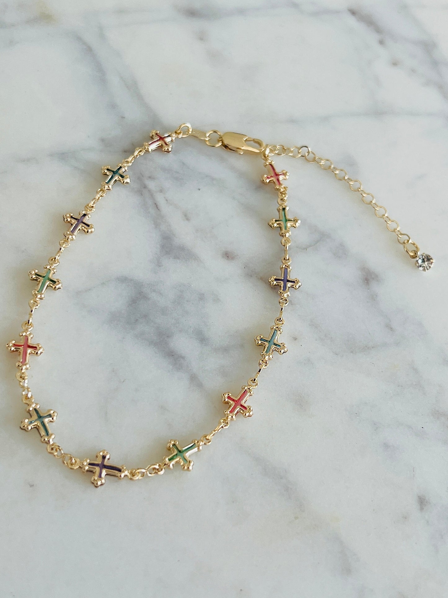 Gold Filled Gemstone Cross Anklet