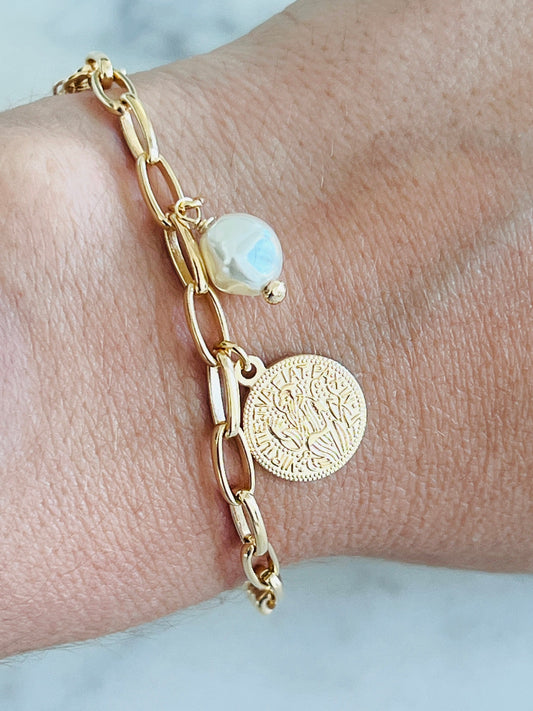 Gold Filled Saint Benedict Dangling Charm Bracelet