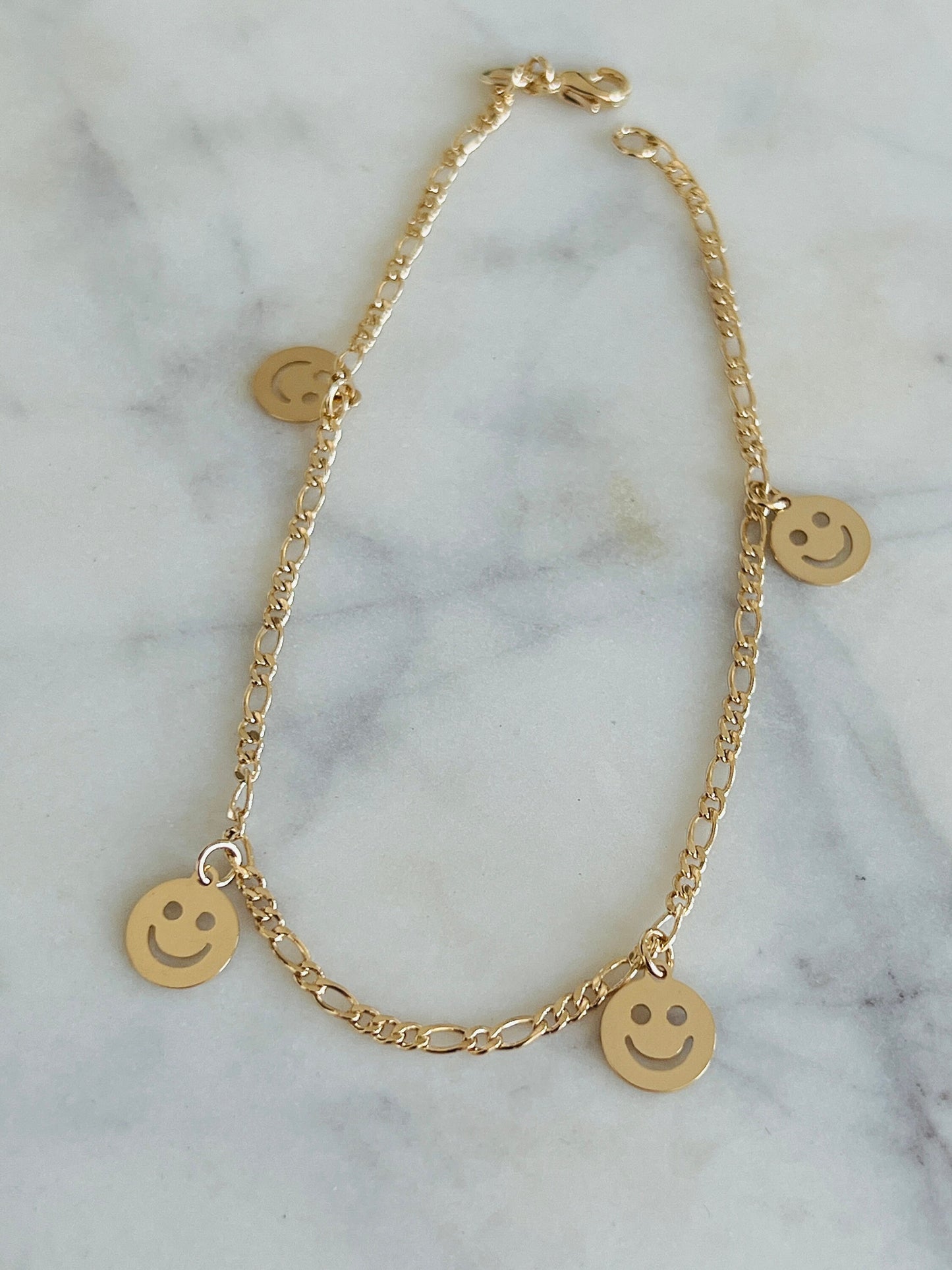 Gold Filled Smiley Figaro Bracelet