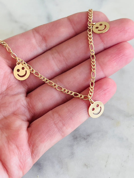 Gold Filled Smiley Figaro Bracelet