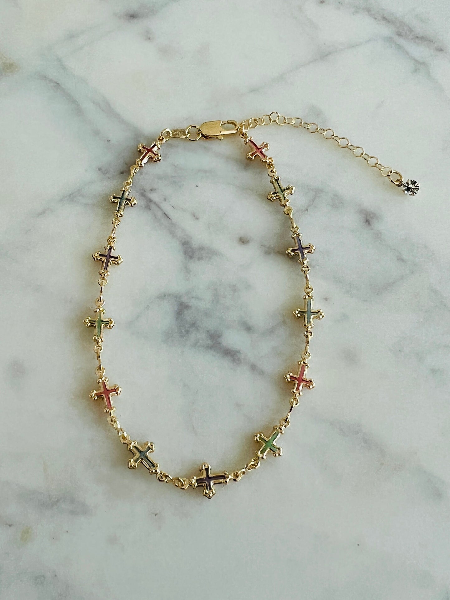 Gold Filled Gemstone Cross Anklet