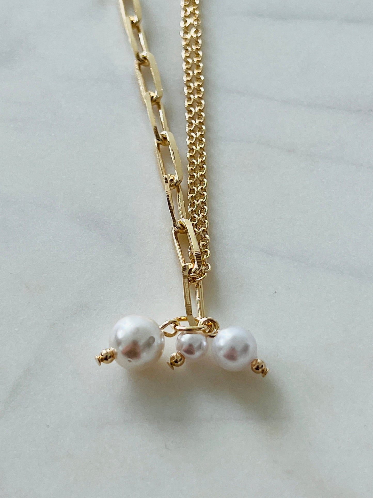 Gold Filled Paperclip Necklace with Toggle Clasp & Pearl Accent