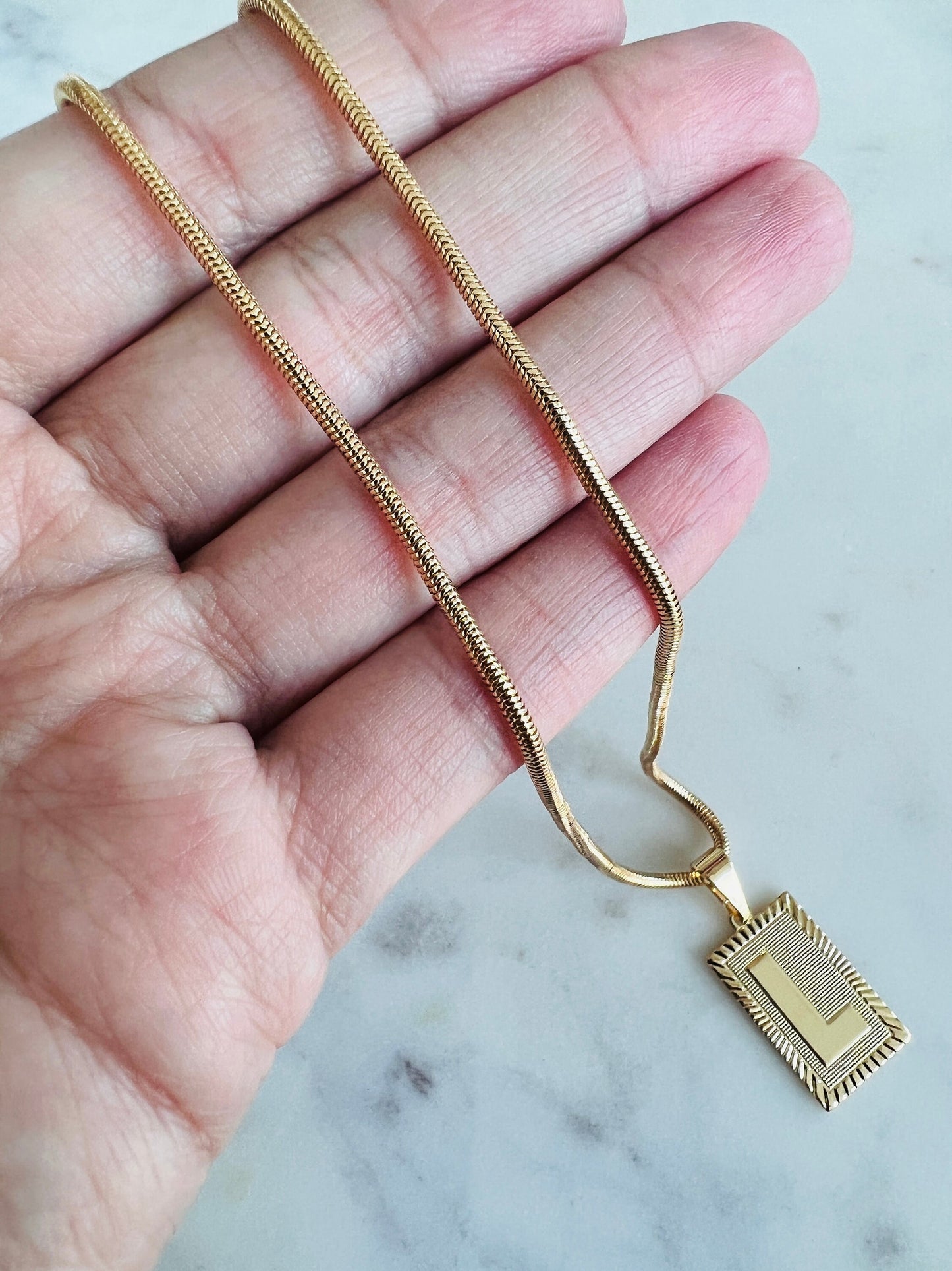 Gold Filled Block Initial Snake Necklace