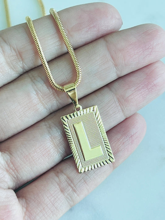 Gold Filled Block Initial Snake Necklace