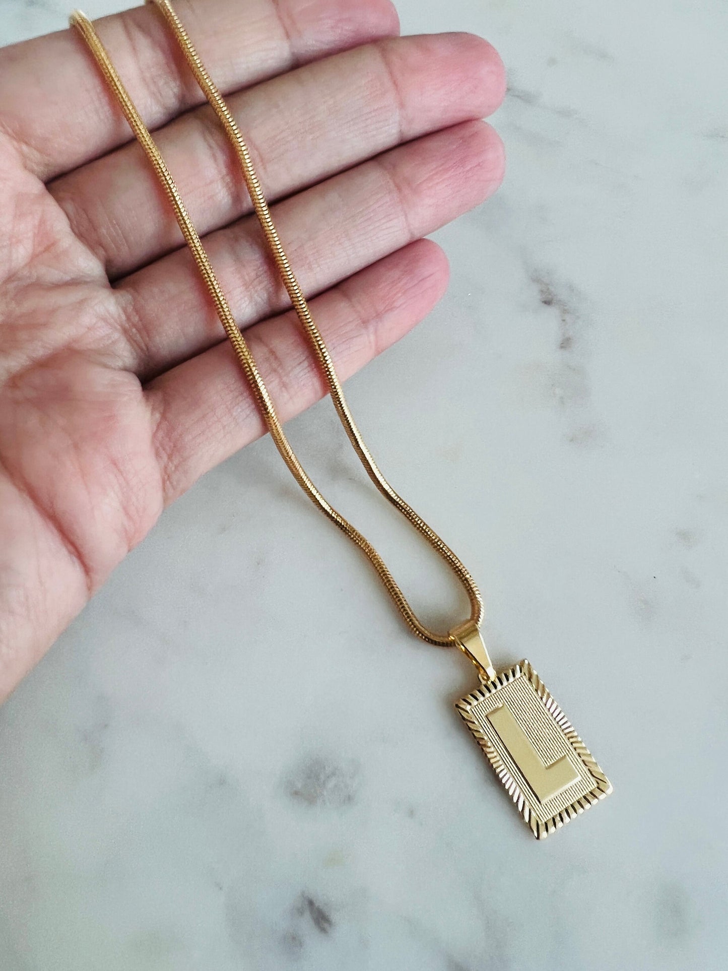 Gold Filled Block Initial Snake Necklace