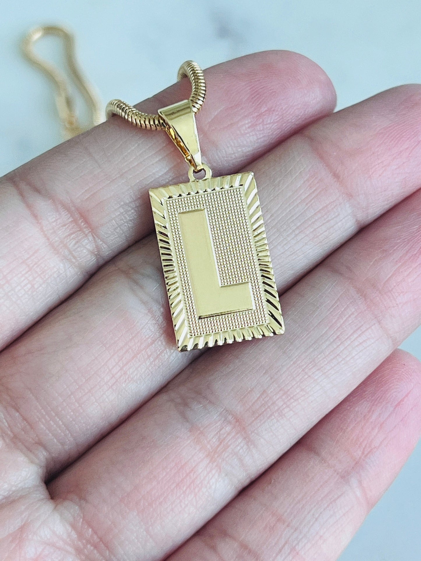 Gold Filled Block Initial Snake Necklace