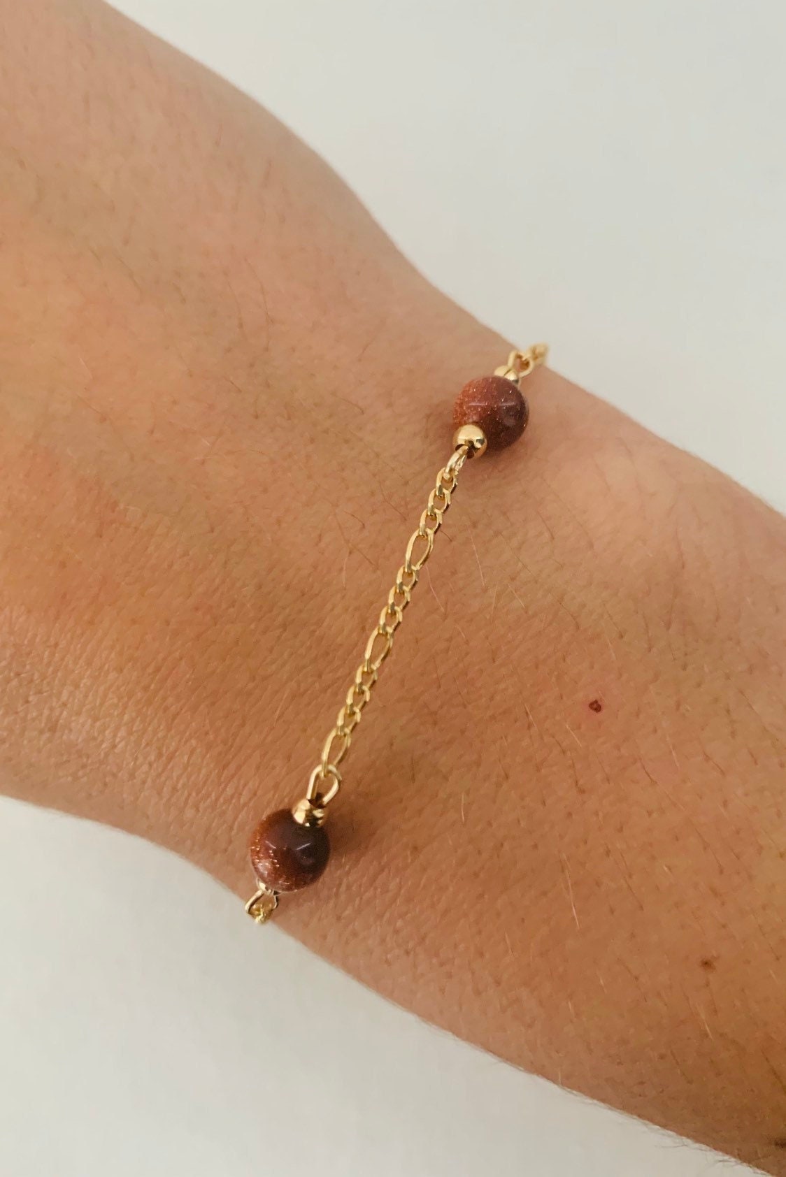 Gold Filled Sandstone Figaro Bracelet