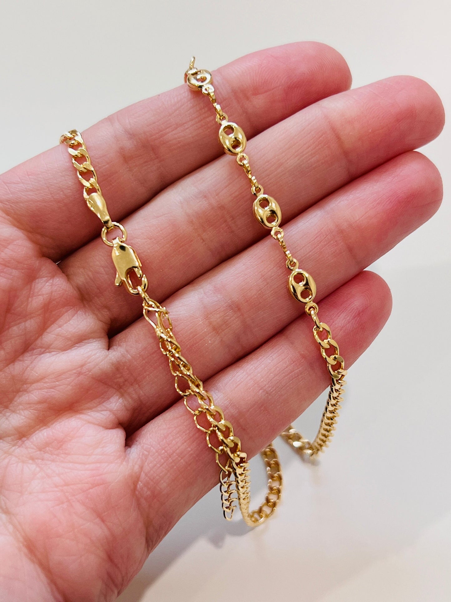 Gold Filled Curb Necklace with Puff Accents