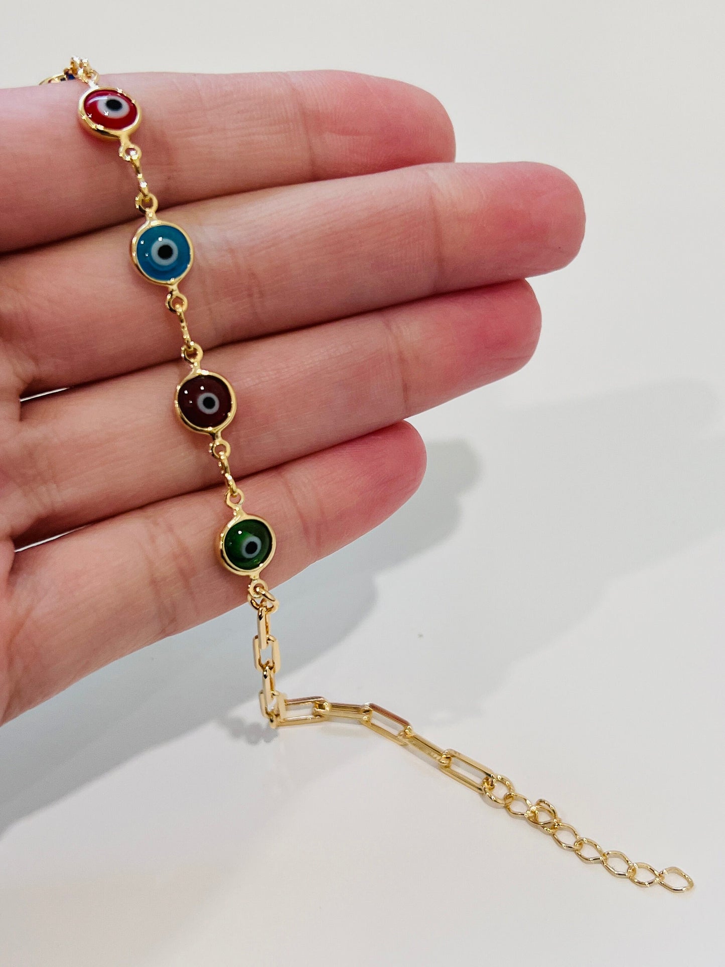 Gold Filled Evil Eye Chain Bracelet, Gold Layering Bracelet, Gold Chain Bracelet, Lucky Eye Bracelet 18kt, Dainty Chain Bracelet, Bracelet