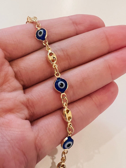 Gold Filled Evil Eye Puff Bracelet