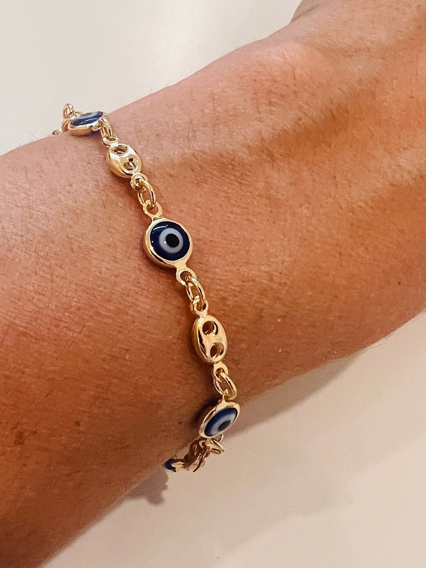 Gold Filled Evil Eye Puff Bracelet