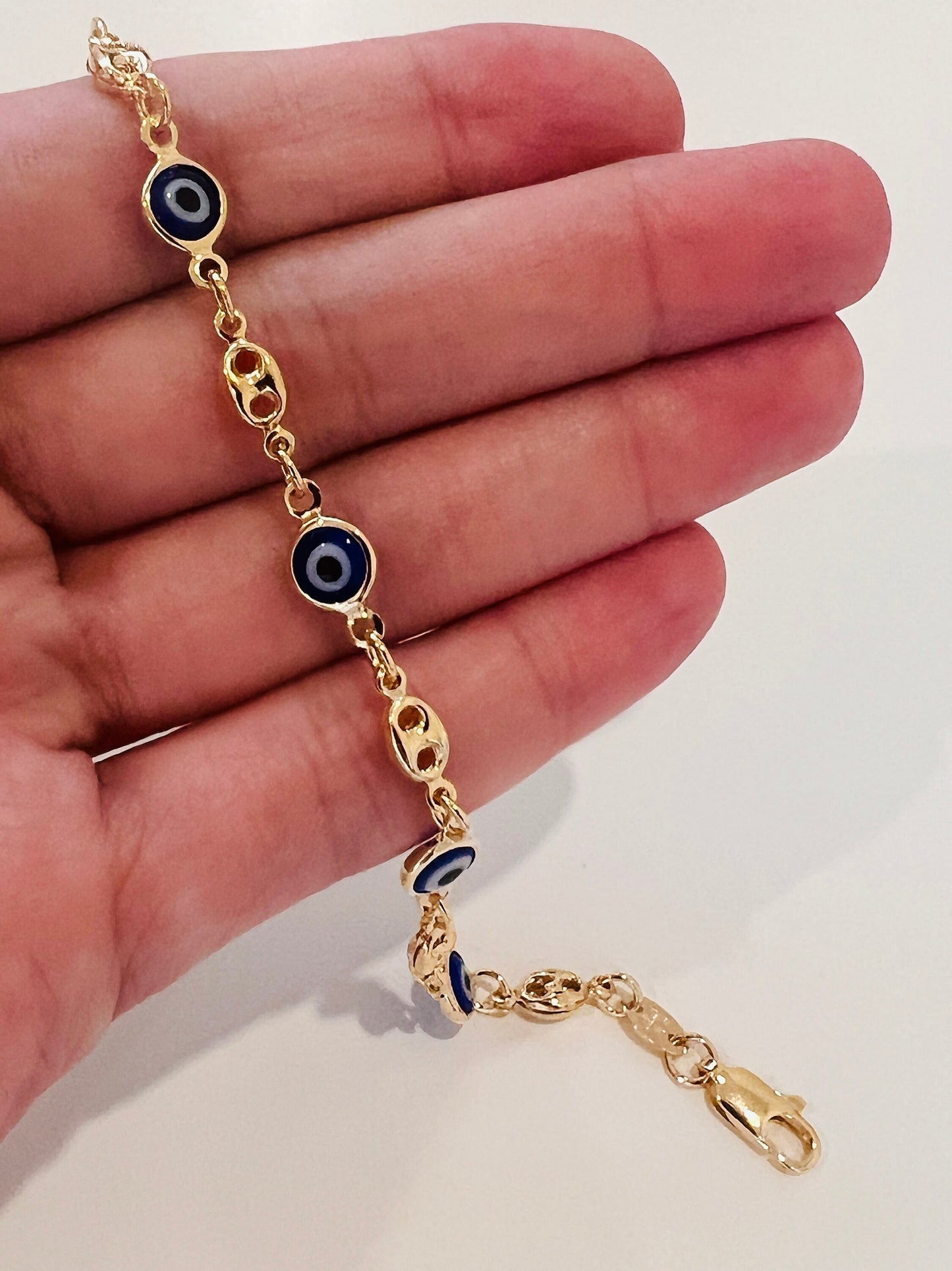 Gold Filled Evil Eye Puff Bracelet