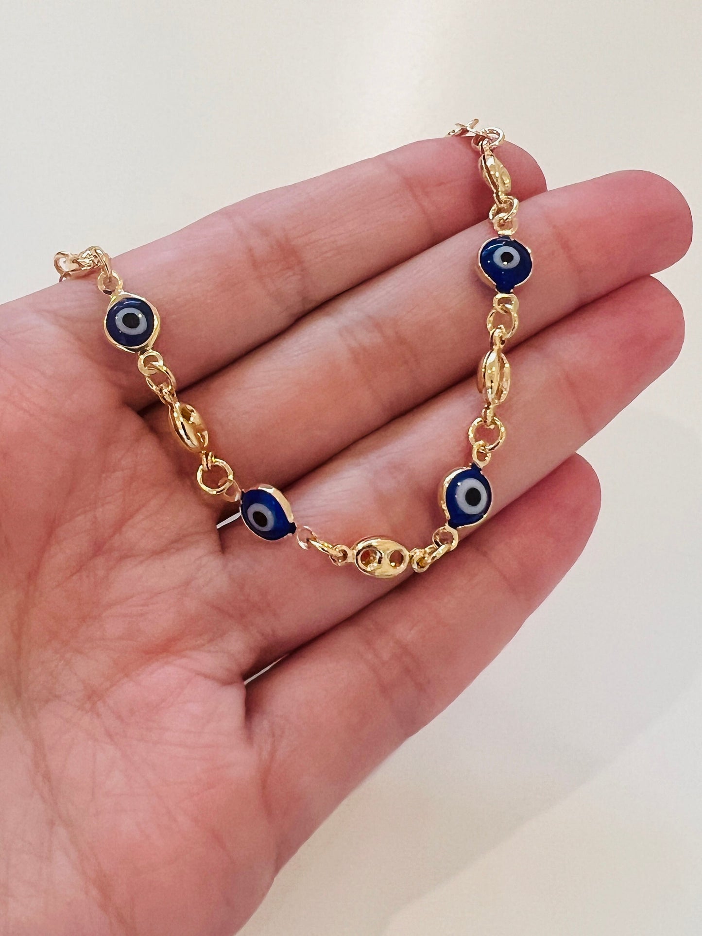 Gold Filled Evil Eye Puff Bracelet