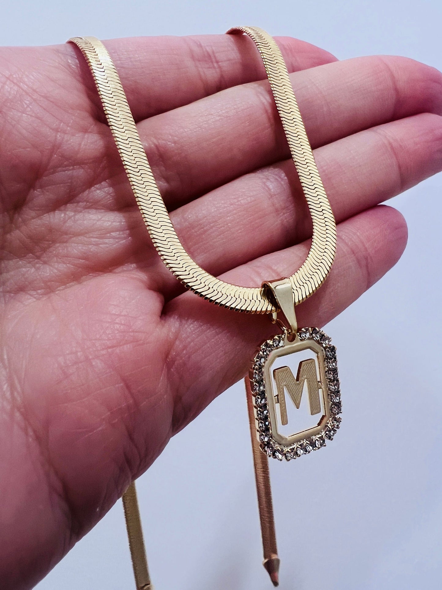 Gold Filled 4mm Personalized CZ Initial Herringbone Necklace