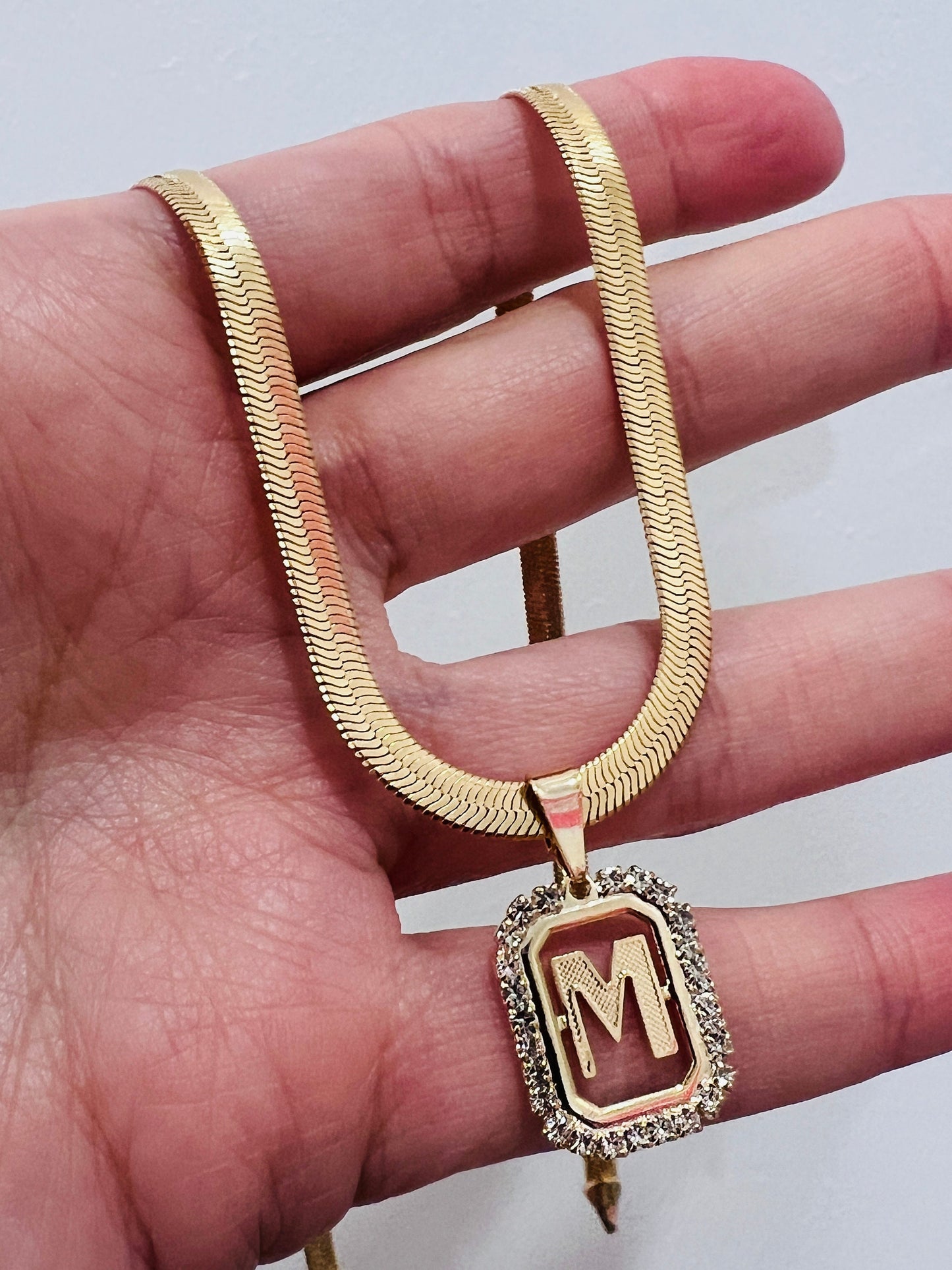 Gold Filled 4mm Personalized CZ Initial Herringbone Necklace