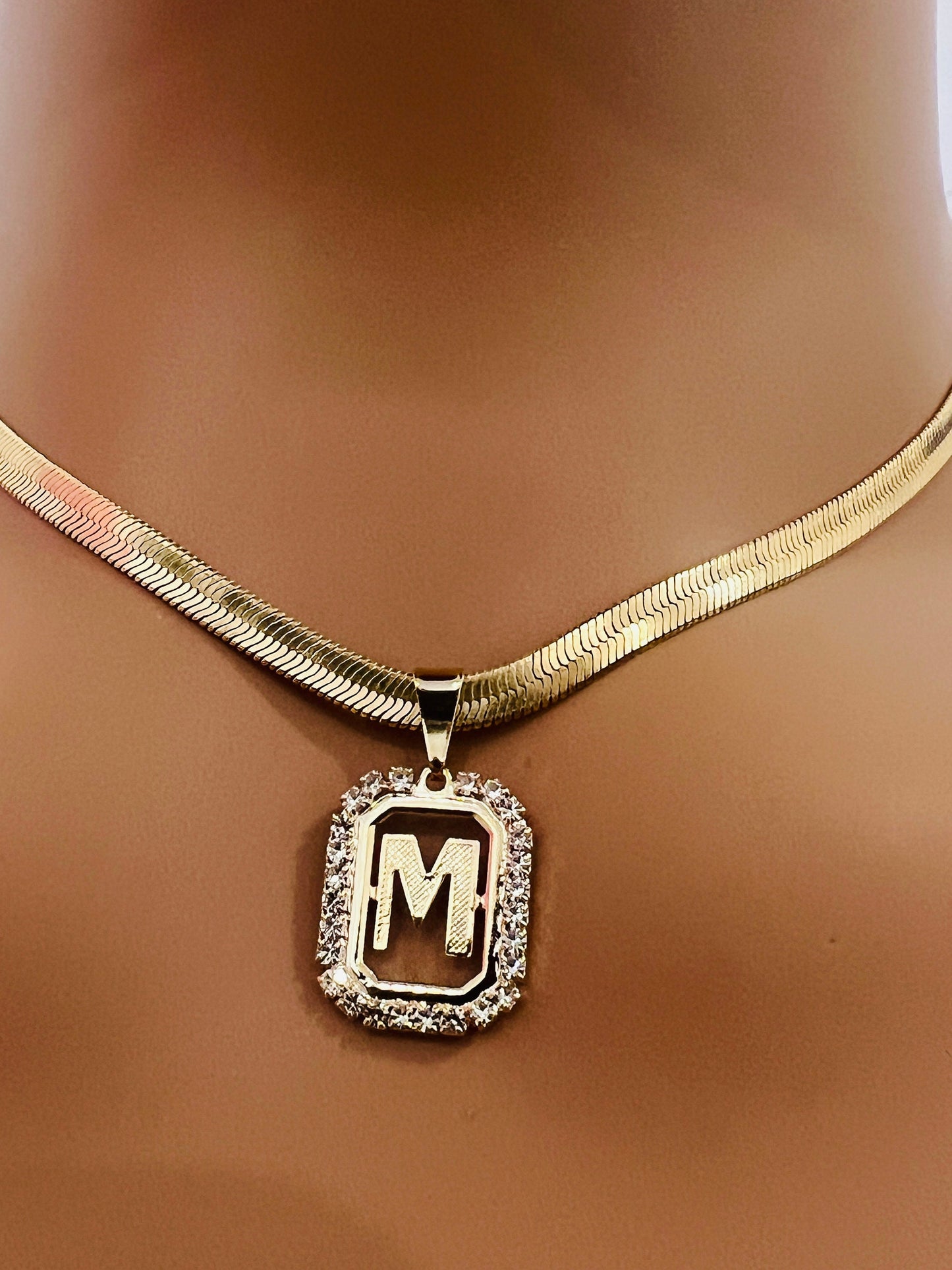 Gold Filled 4mm Personalized CZ Initial Herringbone Necklace