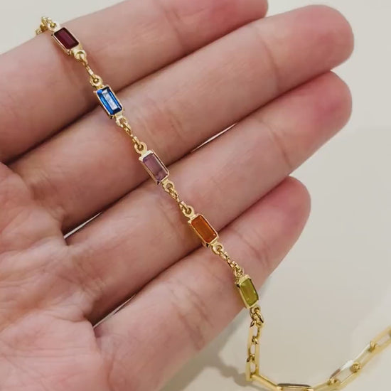 Gold Filled Gemstone Chain Bracelet, Gold Layering Bracelet, Gold Chain Bracelet, Gemstone Bracelet 18kt, Dainty Chain Bracelet, Bracelet