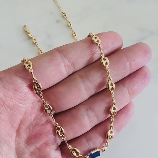 Gold Filled Necklace, Gold Filled Gemstone Necklace, Puff Link Chain, Gold Necklace, Gift for her, Gold Chain Link Necklace, Layering Chain