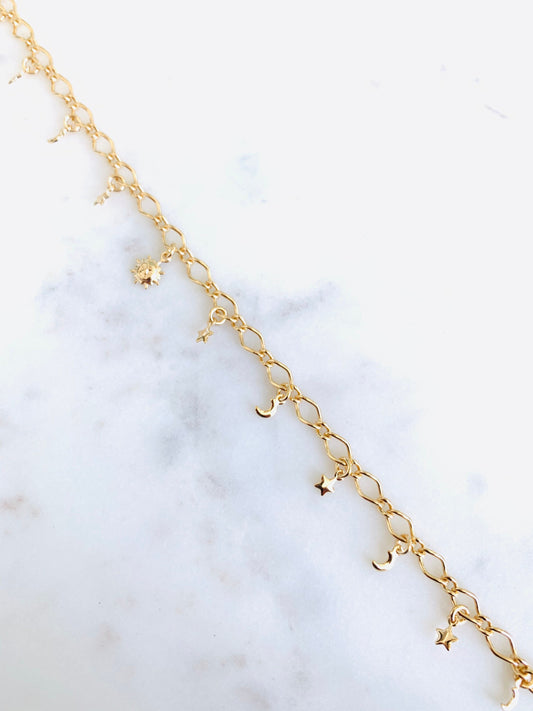 18kt Gold Filled Anklet, Multi Charm Anklet, Chain Anklet, Gold Ankle Bracelet, Dainty Chain Anklet, Chain Ankle Bracelet, Gold Anklet,