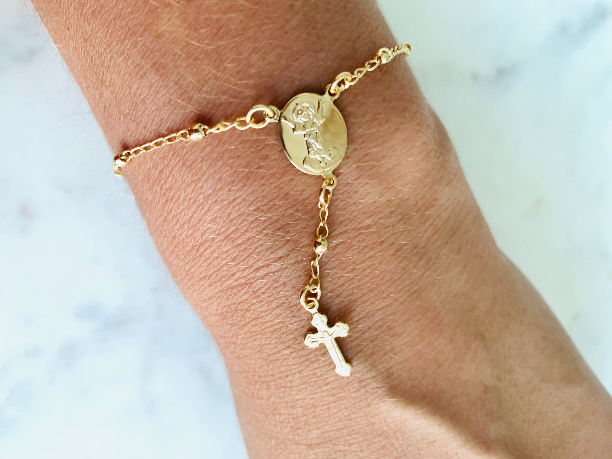 Rosary Bracelet,Cross Bracelet, Cross Jewelry, Cross Bracelet Woman, Gold Filled Bracelet, Dainty Bracelet, Layering Bracelet, Dainty Cross