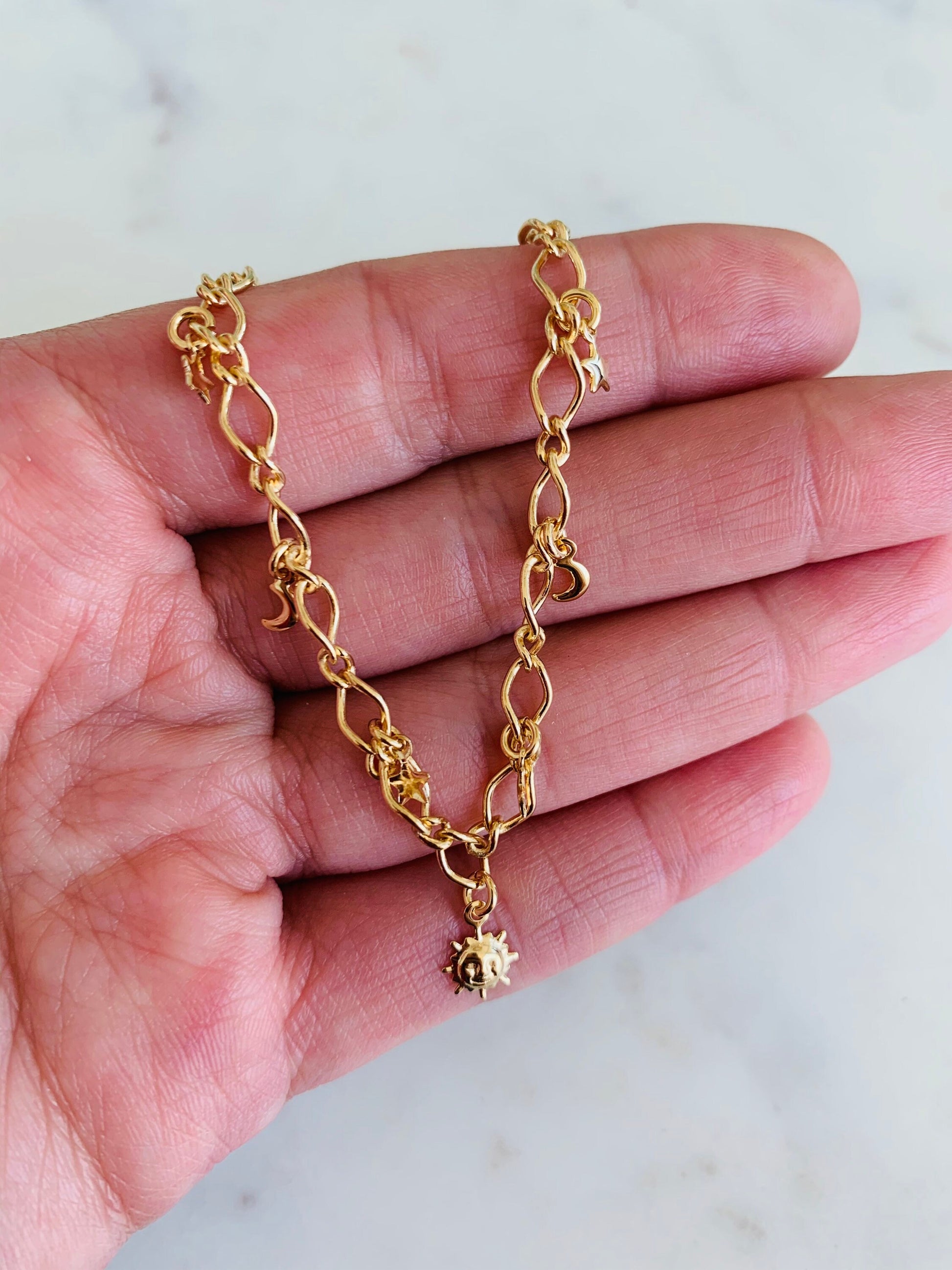 18kt Gold Filled Anklet, Multi Charm Anklet, Chain Anklet, Gold Ankle Bracelet, Dainty Chain Anklet, Chain Ankle Bracelet, Gold Anklet,