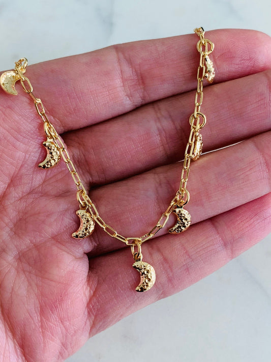 18kt Gold Filled Anklet, Moon Charm Anklet, Chain Anklet, Gold Ankle Bracelet, Dainty Chain Anklet, Chain Ankle Bracelet, Moon Anklet