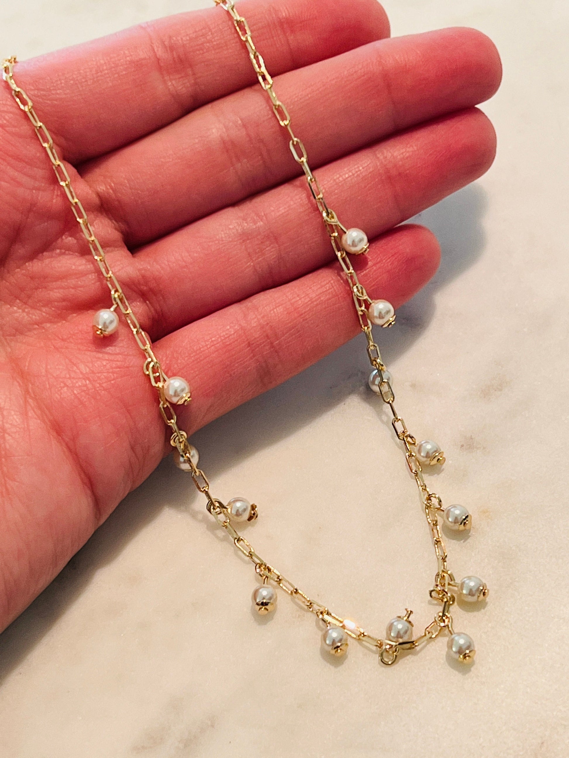 Gold Filled Pearl Necklace, Pearl Chain Necklace, Delicate Gold Necklace,Dainty Necklace,Gold Necklace, Layering necklace, gold necklace