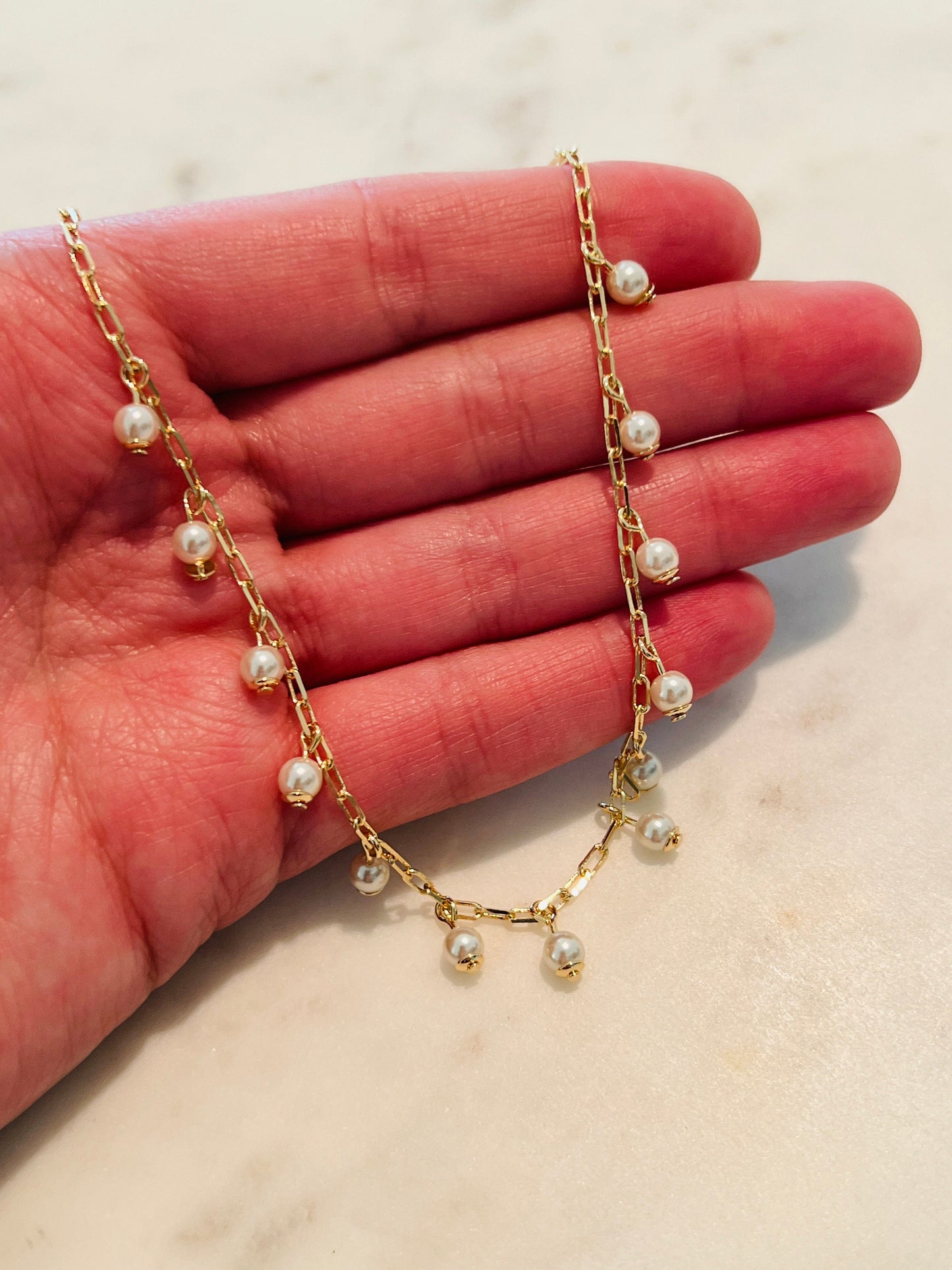 Gold Filled Pearl Necklace, Pearl Chain Necklace, Delicate Gold Necklace,Dainty Necklace,Gold Necklace, Layering necklace, gold necklace