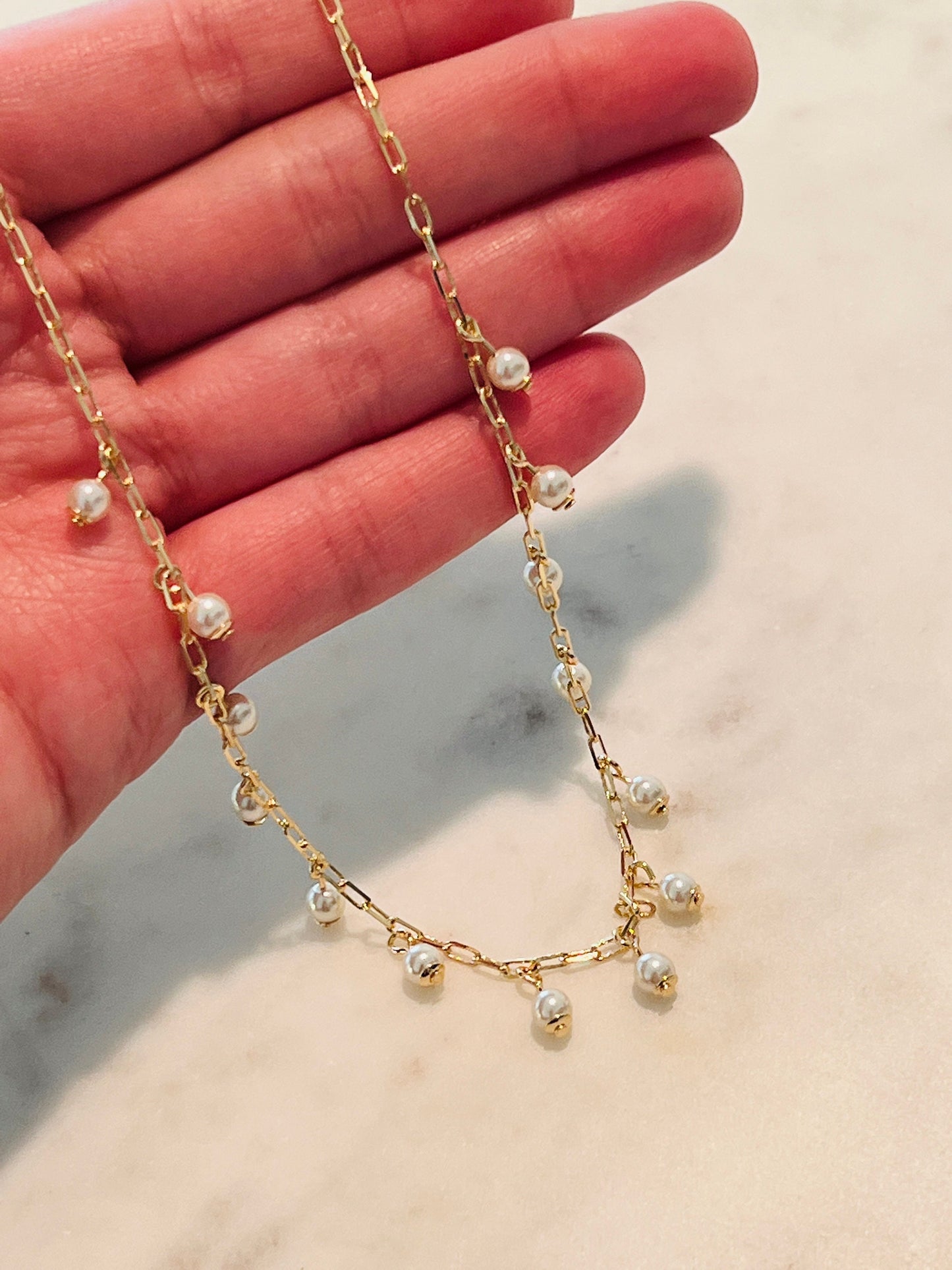 Gold Filled Pearl Necklace, Pearl Chain Necklace, Delicate Gold Necklace,Dainty Necklace,Gold Necklace, Layering necklace, gold necklace