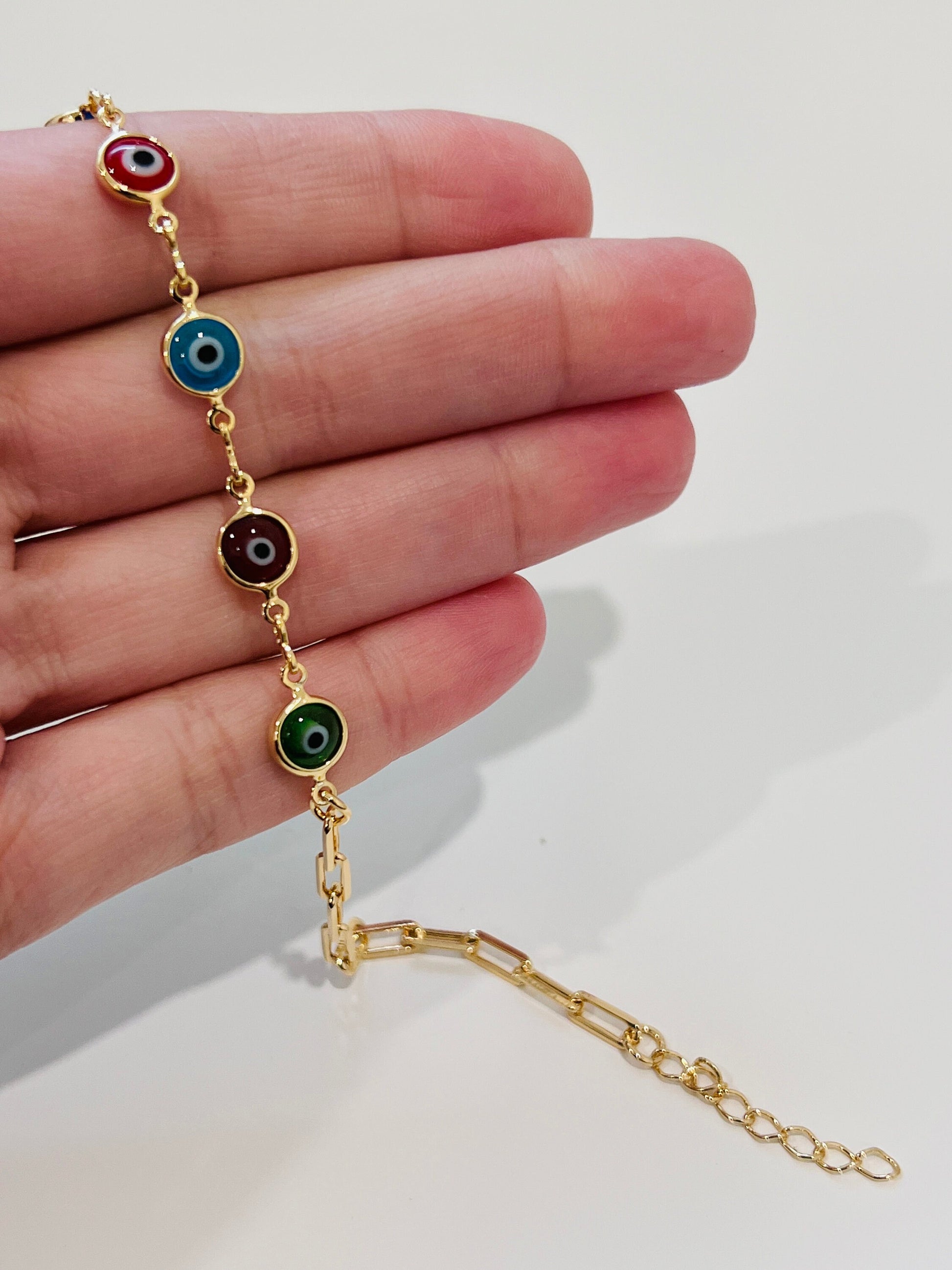 Gold Filled Evil Eye Chain Bracelet, Gold Layering Bracelet, Gold Chain Bracelet, Lucky Eye Bracelet 18kt, Dainty Chain Bracelet, Bracelet