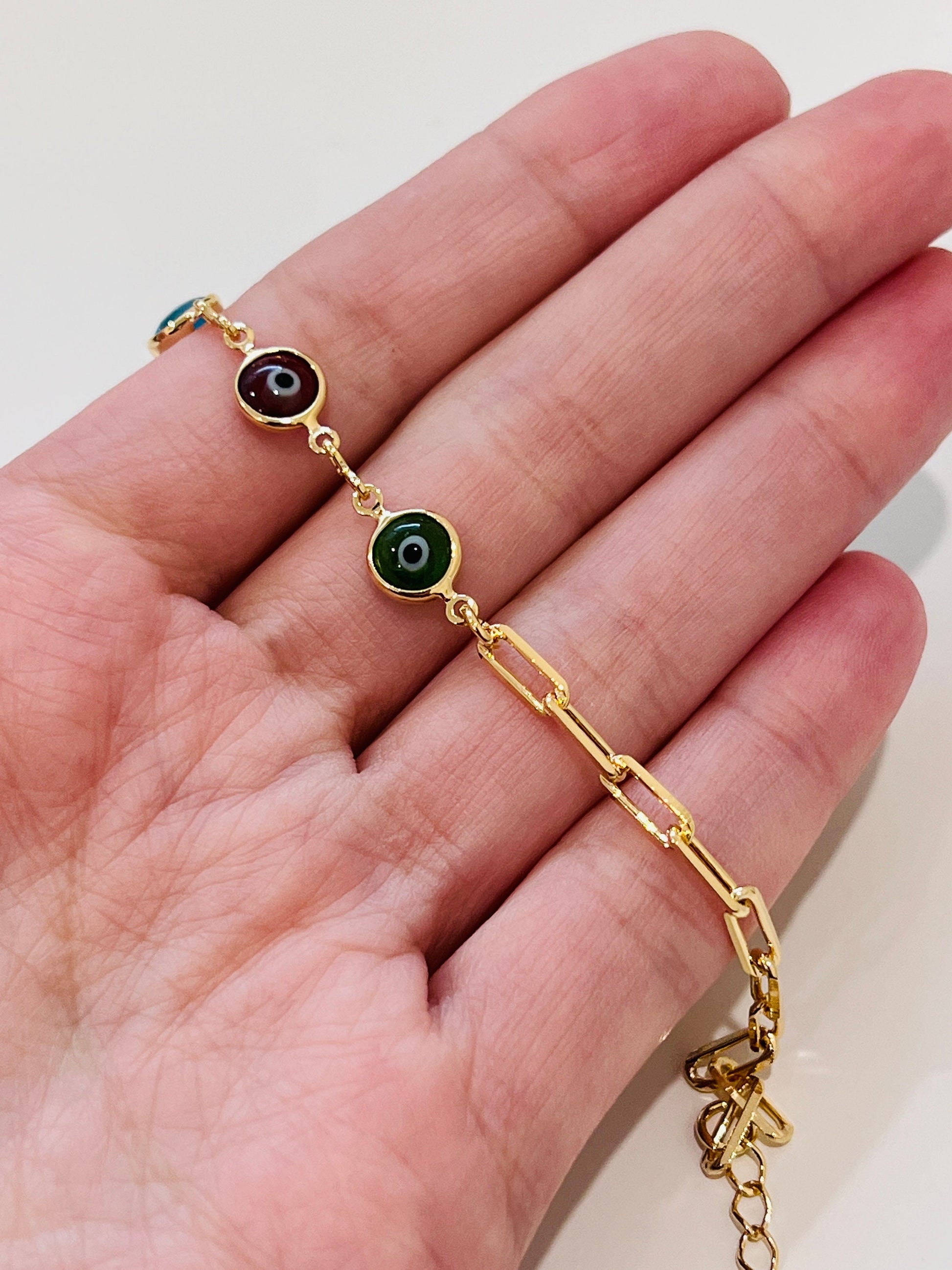 Gold Filled Evil Eye Chain Bracelet, Gold Layering Bracelet, Gold Chain Bracelet, Lucky Eye Bracelet 18kt, Dainty Chain Bracelet, Bracelet