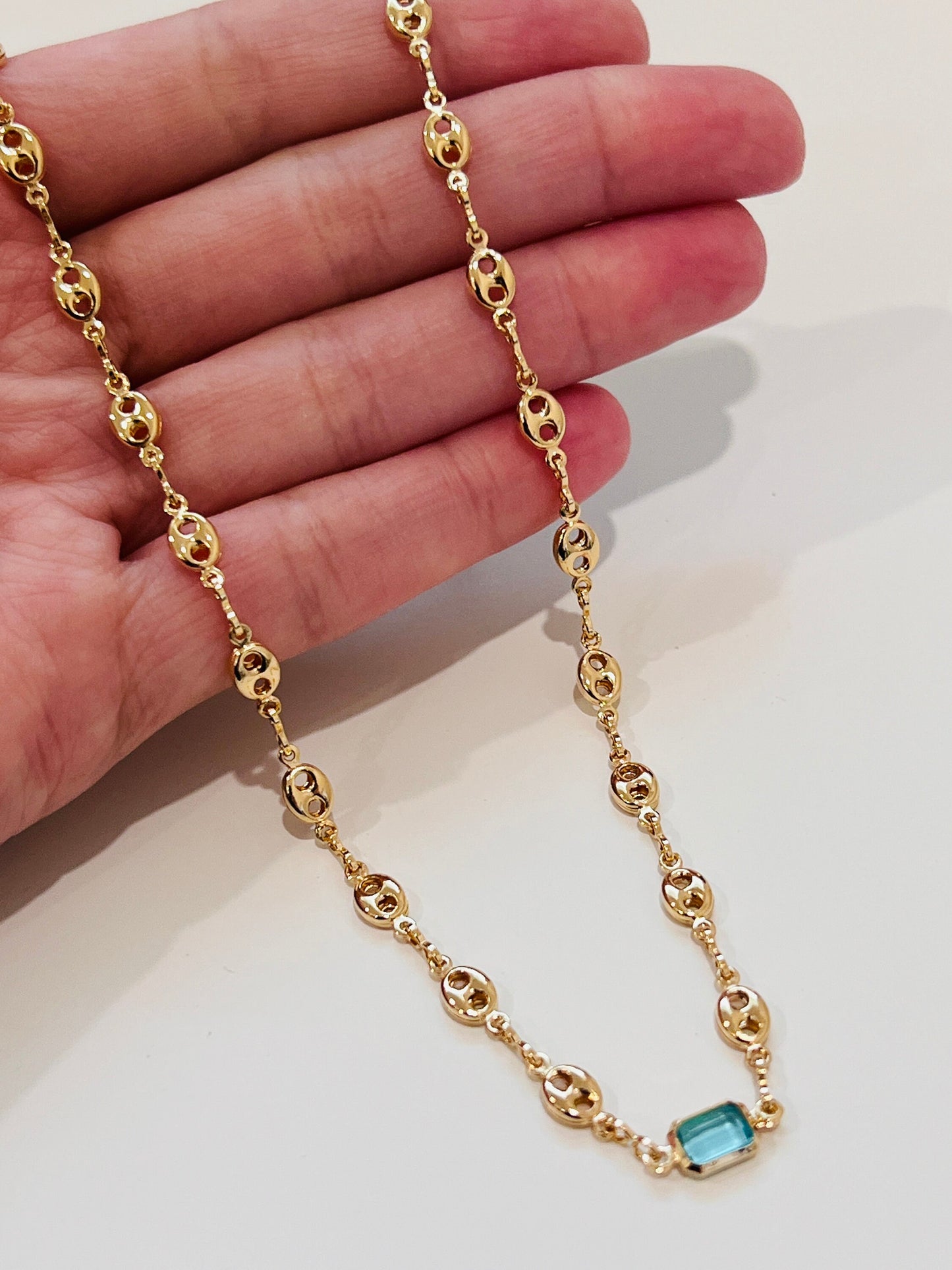 Gold Filled Necklace, Gold Filled Gemstone Necklace, Puff Link Chain, Gold Necklace, Gift for her, Gold Chain Link Necklace, Layering Chain