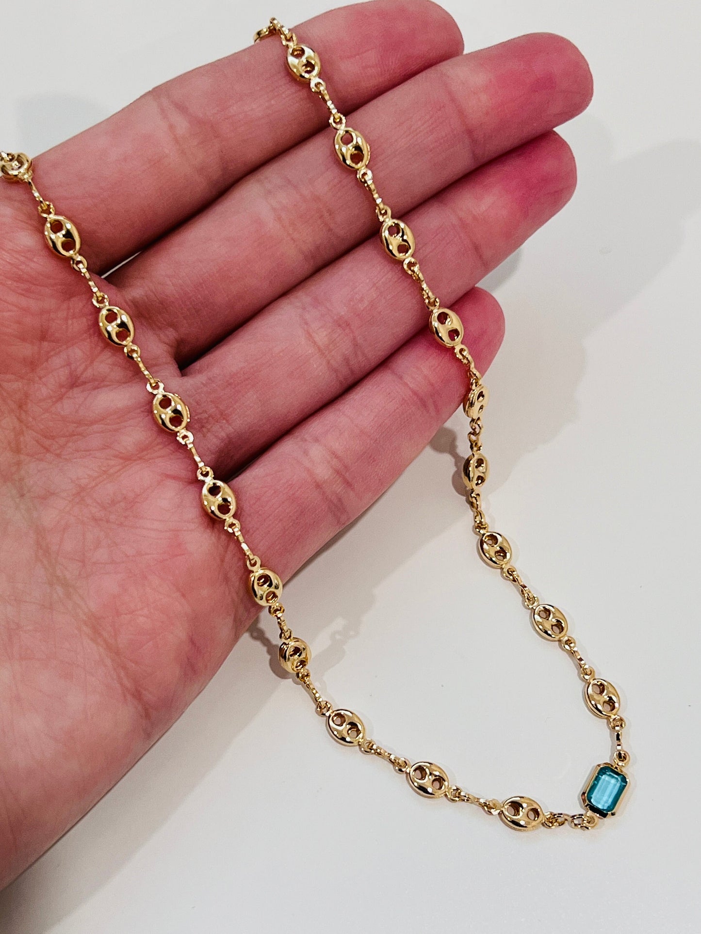 Gold Filled Necklace, Gold Filled Gemstone Necklace, Puff Link Chain, Gold Necklace, Gift for her, Gold Chain Link Necklace, Layering Chain