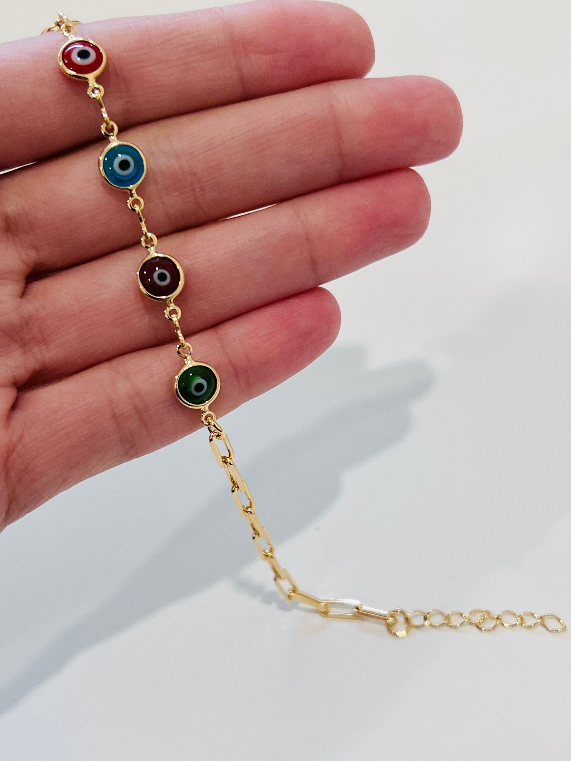 Gold Filled Evil Eye Chain Bracelet, Gold Layering Bracelet, Gold Chain Bracelet, Lucky Eye Bracelet 18kt, Dainty Chain Bracelet, Bracelet