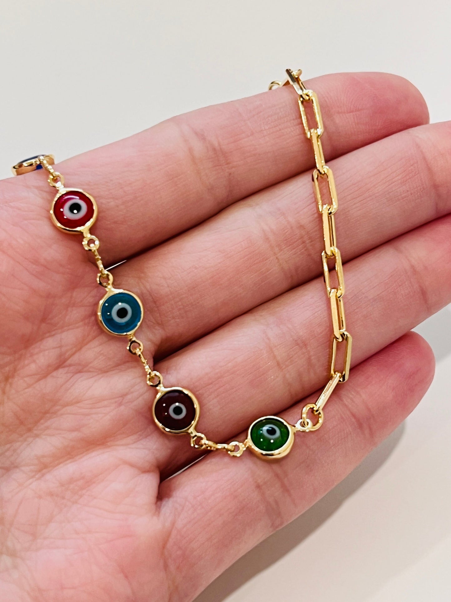 Gold Filled Evil Eye Chain Bracelet, Gold Layering Bracelet, Gold Chain Bracelet, Lucky Eye Bracelet 18kt, Dainty Chain Bracelet, Bracelet